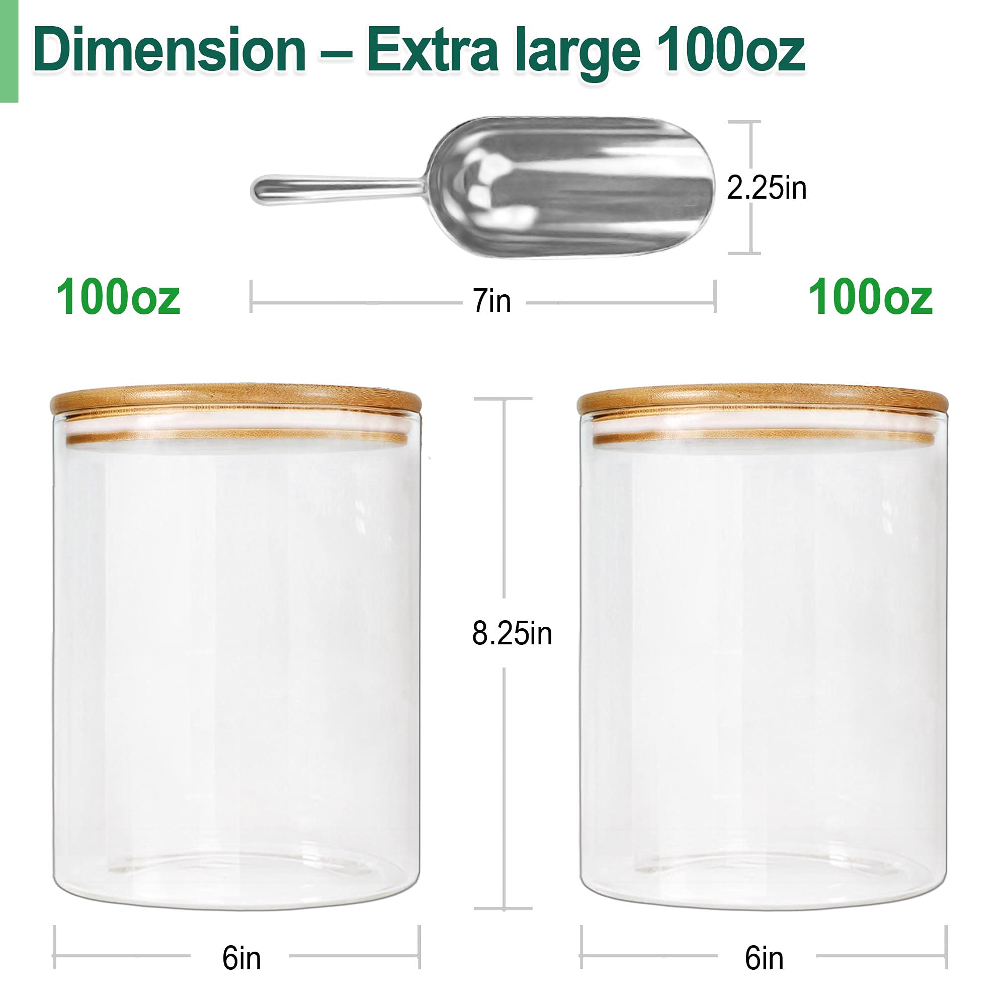 Urban Green Glass Jars with Airtight Lids, Airtight Glass Canisters with Locking Lids, (Bamboo 100oz)