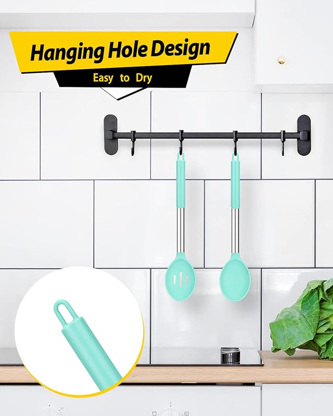 BUNDLEPRO Silicone Cooking Spoons for Non Stick Cookware, 2 Pack, Green
