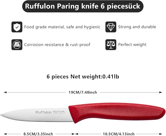 Ruffulon Paring & Fruit Knives Set of 6, Stainless Steel Sharp Blades.