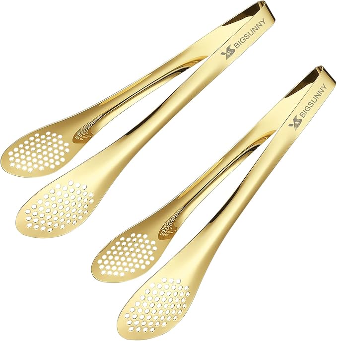 MSY BIGSUNNY Stainless Steel Buffet Tongs - 11" Kitchen Food Tong for Cooking and Serving, Set of 2, Gold
