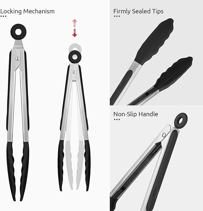 U-Taste Kitchen Tong for Cooking, 600ºF Heat-Resistant Silicone, 9in/Black