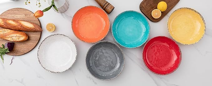 ZAROCRUS Farmhouse Melamine Pasta Bowls Set of 6, 42 OZ Large Serving Bowls Set, 9.25 inch Ramen Bowls,Wide and Shadow Rustic Red Round Dinner Bowl, Fruit bowl, Noodle Bowl, Salad Bowl Set, Red…