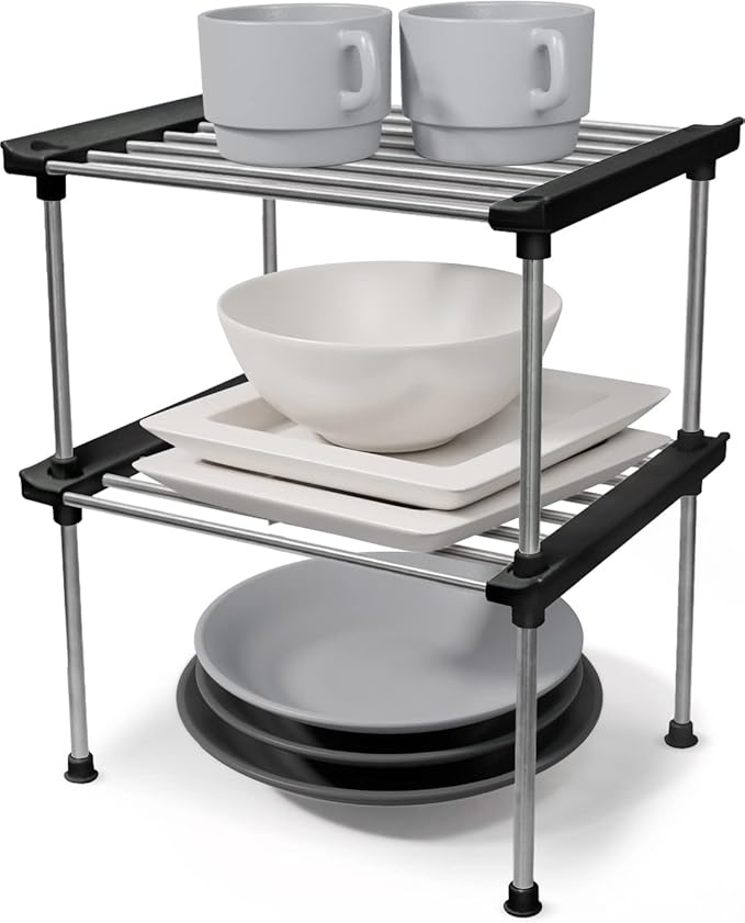 carrotez Set of 2 Stackable Cabinet Organizer Shelf 9.8 x 7.8 x 6.1 Black