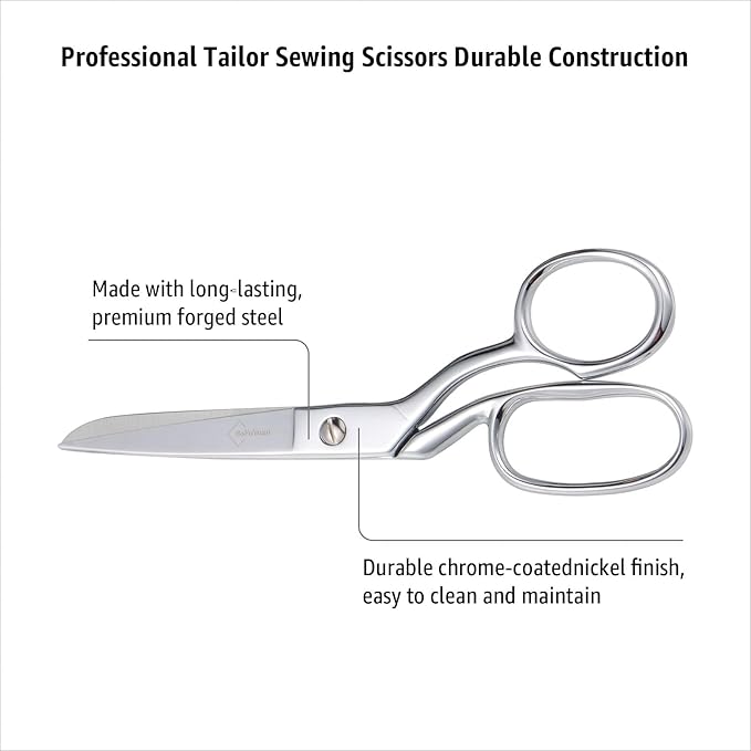 BoFuYuan Professional Stainless Steel Fabric Scissors 8 Inch Chrome Silver