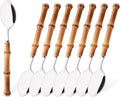 Uniturcky 8-Piece Bamboo Handle Dinner Spoon Set, Stainless Steel Spoons for Kitchen Home and Restaurant, Mirror Polished, 8.03 inch