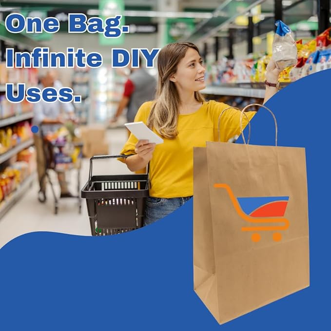 ASSUREPAK Kraft DIY Paper Bags, 13" x 7" x 13", 110 GSM, 250 Count
