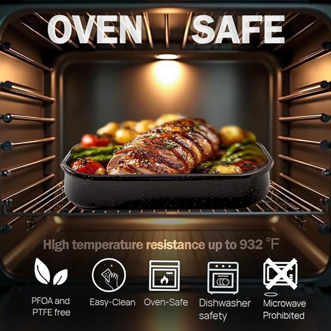 3-Pack Turkey Roasting Pans 17/15/13Inch Spotted Enamel Steel,Ovens Cake Roaster Pan Set Deep Lasagna Baking Pan Vessel Used for Dinners Cooking Safe Easy to Clean Bakeware Merry Christmas Gift