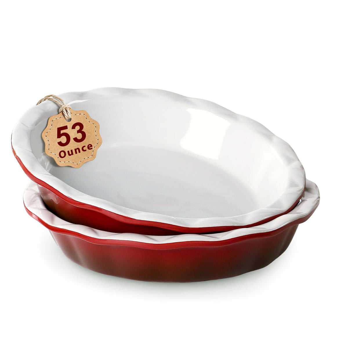 Lareina 53oz, Deep Dish Pie Pan, 9 Inch, Ceramic, Red, Set of 2