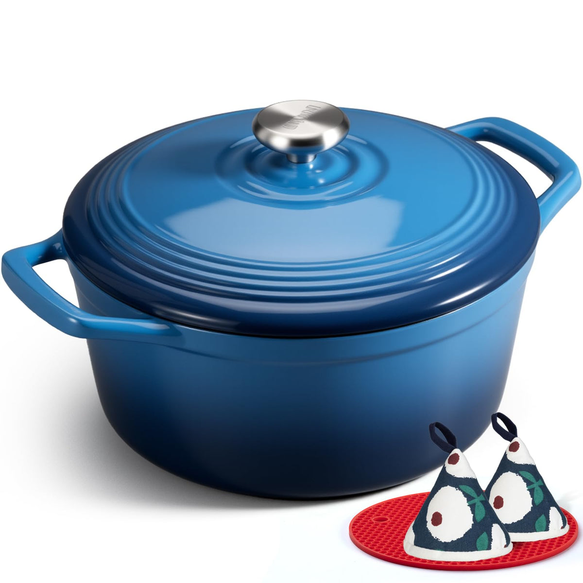 Overmont Enameled Cast Iron Dutch Oven - 5.5QT Pot with Lid Cookbook & Cotton Potholders - Heavy-Duty Cookware for Braising, Stews, Roasting, Sourdough Baking Verdant