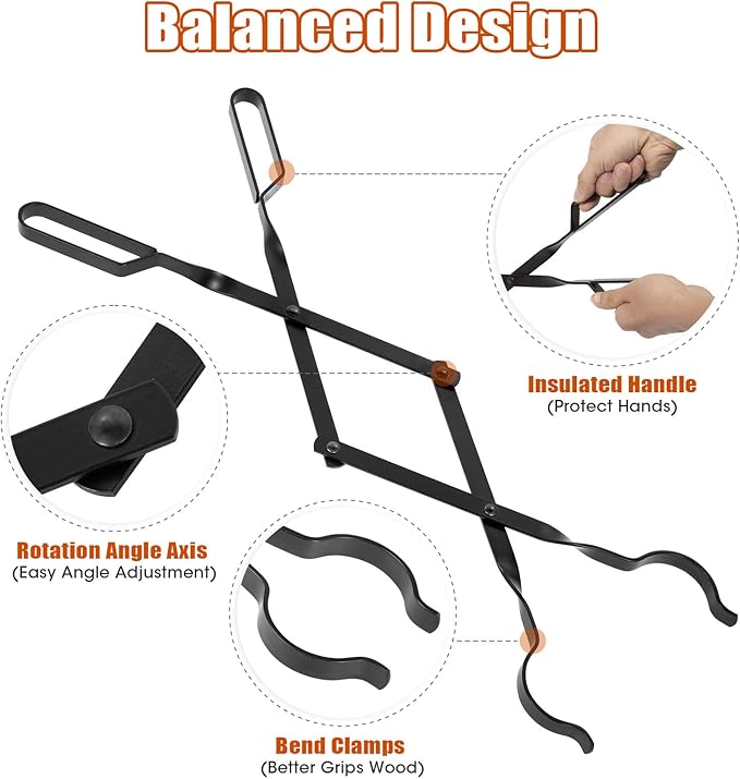 26" Fireplace Fire Pit Tongs & 32" Fire Pit Poker, Heavy Duty Wrought Iron