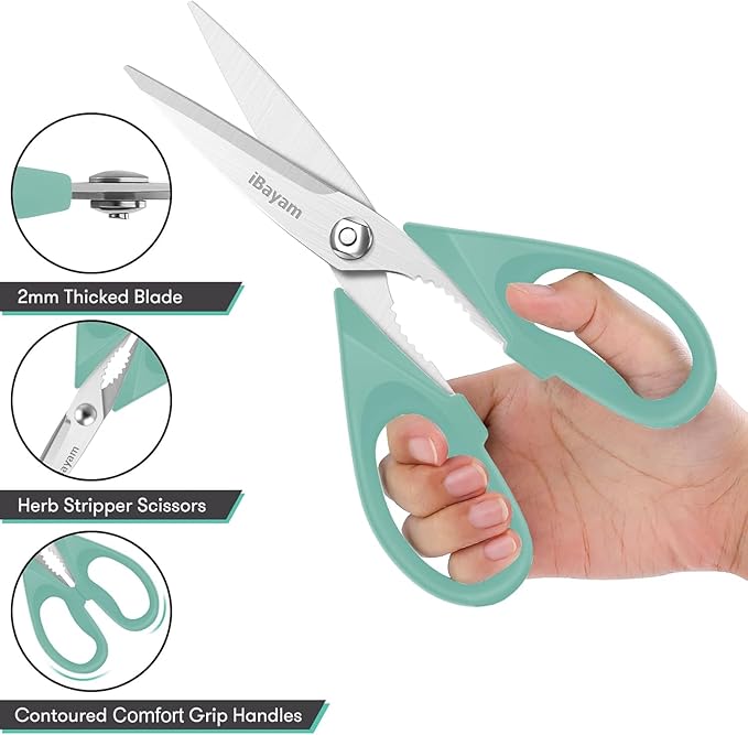iBayam Kitchen Scissors, Set Of 2, Aqua Sky, Black Kitchen Utensils Set