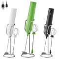 ELMWAY Rechargeable Milk Frother Set by ELMWAY, Electric Drink Blender with Wand and Egg Whisk, Foam Maker Mixer, Milk Frother Handled for Coffee, Latte, Matcha, Protein Powder (Green with Stand)