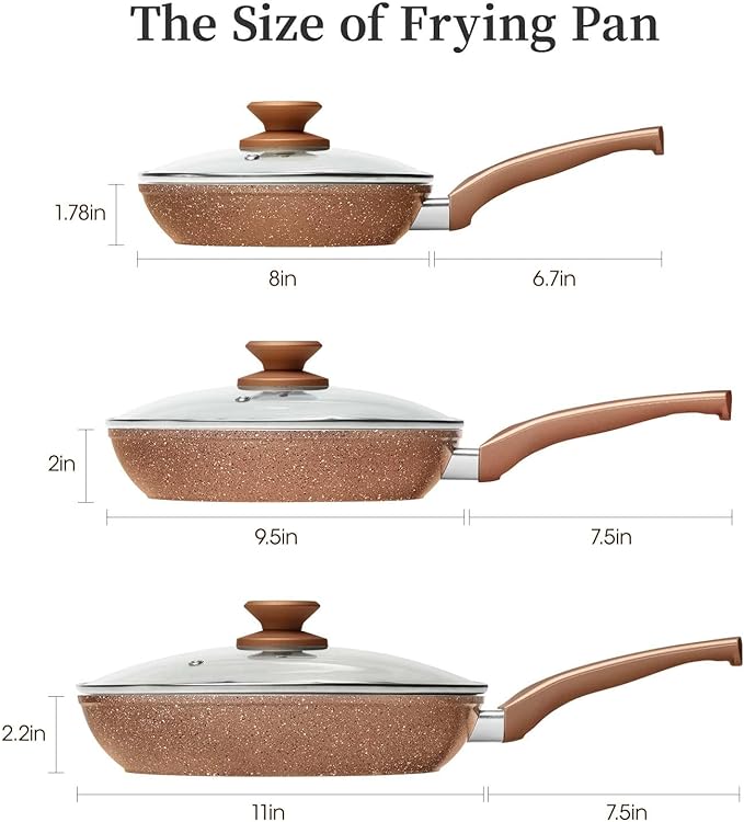 Innerwell Nonstick Ceramic Frying Pans Skillets Set with Lid 8"+9.5"+11"