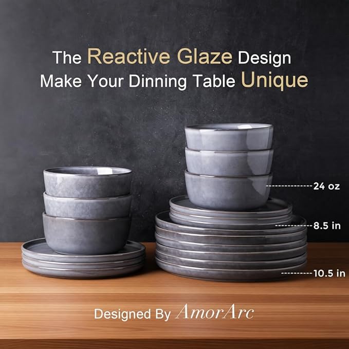 AmorArc Stoneware Dinnerware Sets for 4, 12Pcs Plates and Bowls Sets Dishes