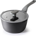 PRICUSIS Nonstick Saucepan with Lid, 2.7 Quart Non Toxic Pot with Pour Spouts, Full Coated, 100% Dishwasher Safe, Induction Compatible, PFOS & PFOA Free, Black Sesame
