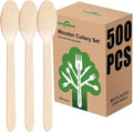 500 Wooden Spoons for Eating, Alternative to Plastic and Bamboo Spoons - Eco Friendly, Biodegradable, Disposable Spoons Set - 500 Compostable Spoon Utensils Set for Lounge Party Wedding, BBQ