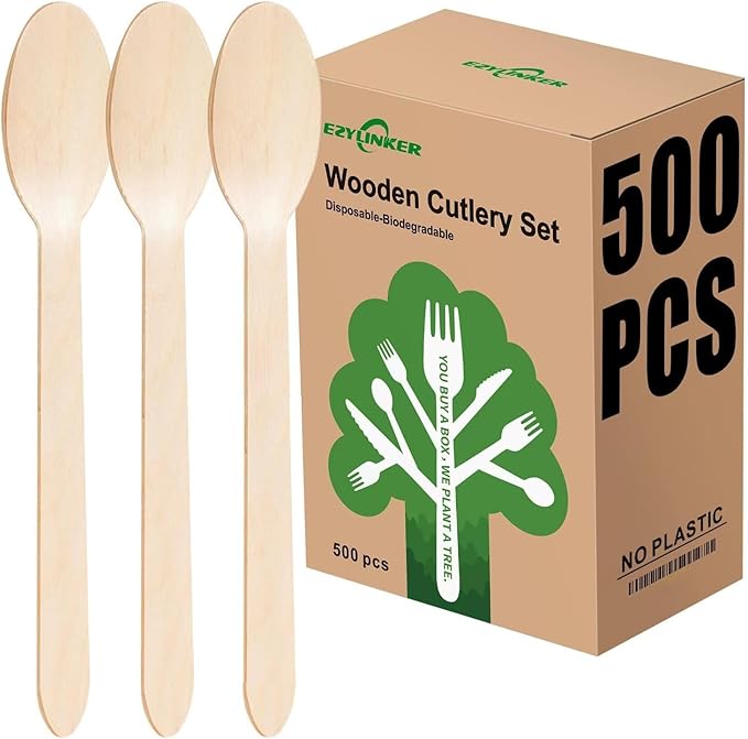 500 Wooden Spoons for Eating, Alternative to Plastic and Bamboo Spoons - Eco Friendly, Biodegradable, Disposable Spoons Set - 500 Compostable Spoon Utensils Set for Lounge Party Wedding, BBQ