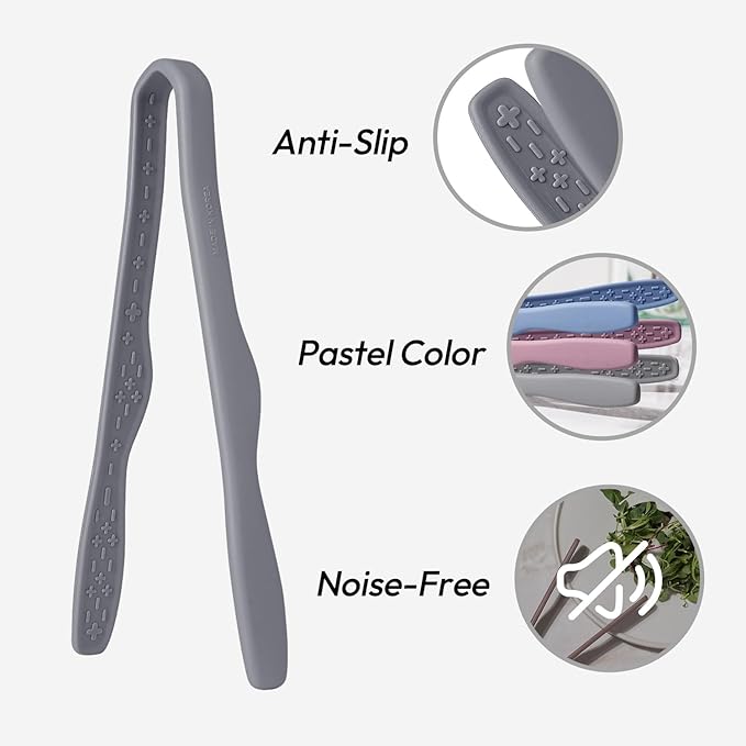 Carrotez Mini Silicone Toaster Tongs, 7 inches, 1 Pack, Modern Gray