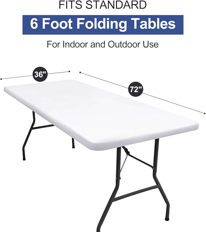 homing Rectangle Table Cloth Cover, Water-Resistant Polyester Elastic Fitted Tablecloth, Fits for 6 Foot Folding Tables, Washable Table Protector for Picnic, Camping, Outdoor (White, 36" x 72")