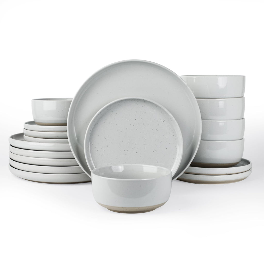 Famiware Milkyway 18-Piece Stoneware Dinnerware Set, Light Gray