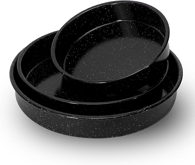 3-Pack Enamel Roasting Pan Set Round Deep Baking Pans10"/12"/14",Cake Pans Oven Trays High Performance Non-Toxic Pizza Pan Cookie Baking Sheets Oven Trays For Cooking Merry Christmas Gift for Mom