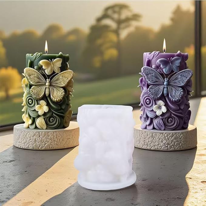 LEDNICA Flower Silicone Candle Molds, 3D Butterfly Silicone Molds for Soap Wax Resin Casting, DIY Floral Art Craft for Home Wedding Decor Gifts (White1)