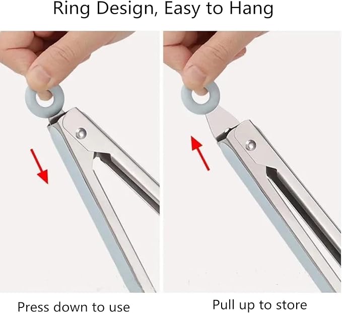 ZHIYE 4Pcs Silicone Tongs, Kitchen Tongs 7” Non-slip & Easy Grip Stainless Steel Handle - Smart Locking Clip - Heat Resistant, Food Grade