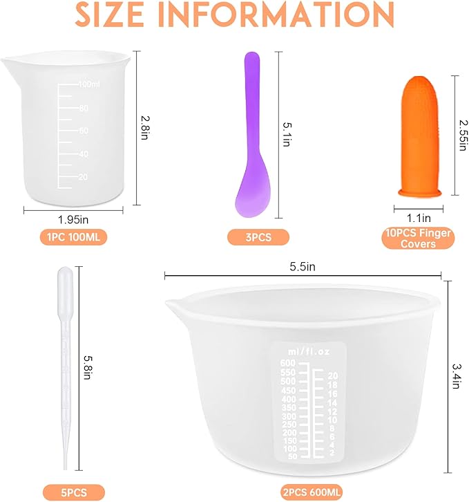 YITIAOXIAOYU Silicone Resin Measuring Cups, 600ml with Stir Sticks