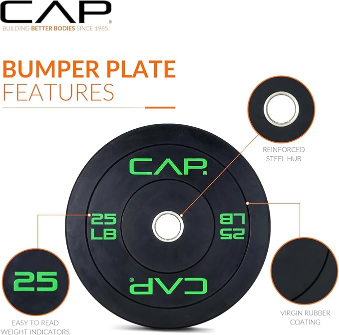CAP 190lb Economy Olympic Bumper Plate Set with Compact Storage Rack