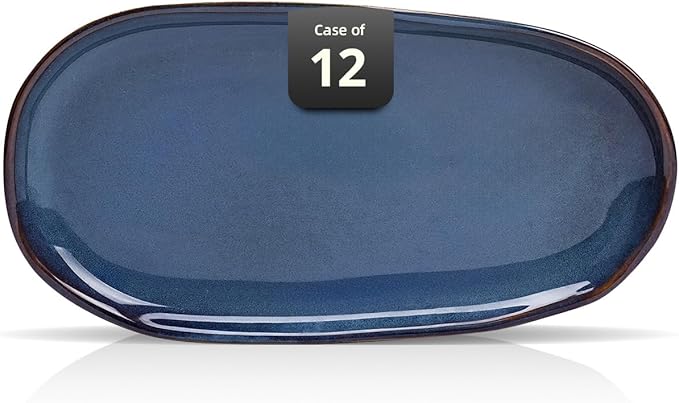 Organic Shape Highland Ceramic Serving Tray, 12pcs 13×7inch Handmade Reactive Glaze Stoneware Tray with Wavy Edge, for Kitchen, Microwave & Dishwasher Safe, Scratch Resistant-Blue