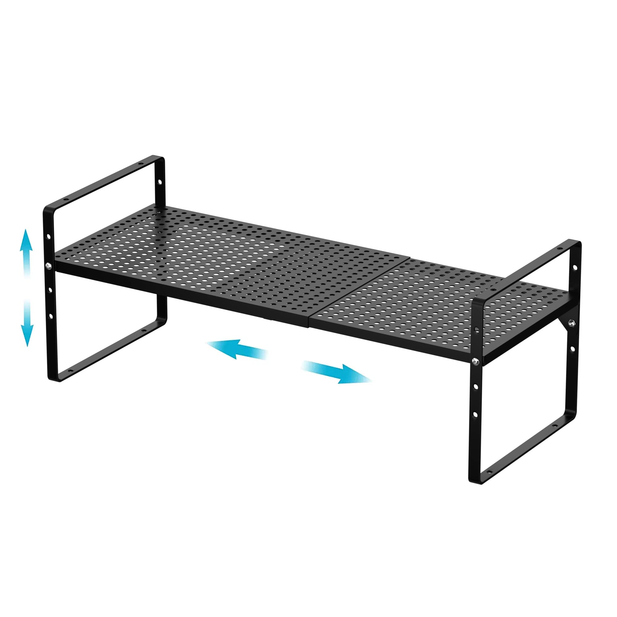 iPEGTOP Large Expandable Cabinet Storage Shelf Organizer Rack, Heavy Duty Stackable Steel Metal Spice Rack Adjustable Height Office Pantry Garage Shelves for Counter Kitchen, Black - 1 Pack