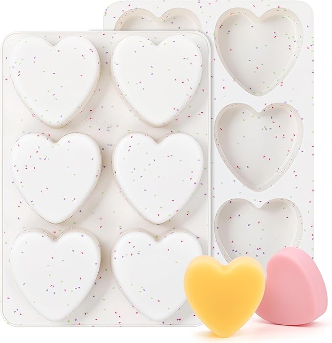 AOTASO 3 Inch Large Heart Shaped Silicone Molds for Chocolate, Candy, Cake, Soap (Set of 2, Cream)