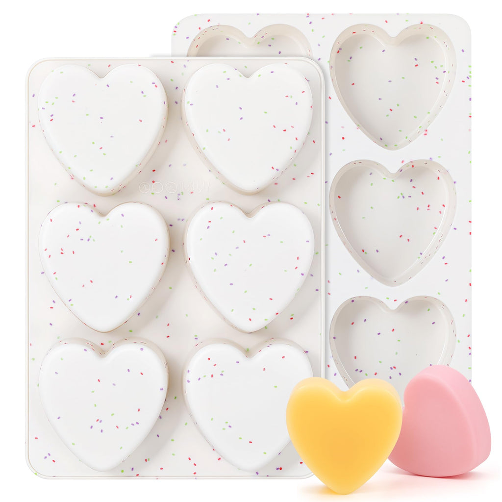 AOTASO 3 Inch Large Heart Shaped Silicone Molds for Chocolate, Candy, Cake, Soap (Set of 2, Cream)