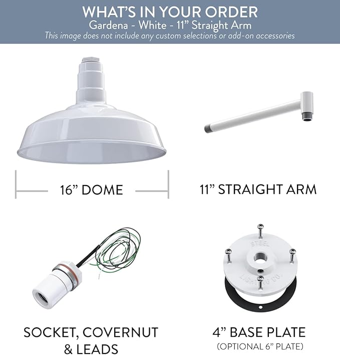 11" Straight Arm Barn Light Outdoor | Farmhouse Exterior Wall Light | White
