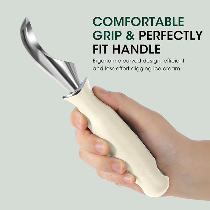 Beneno Premium Heavy Duty Ice Cream Scoop with Ergonomic Grip Handle, Cream