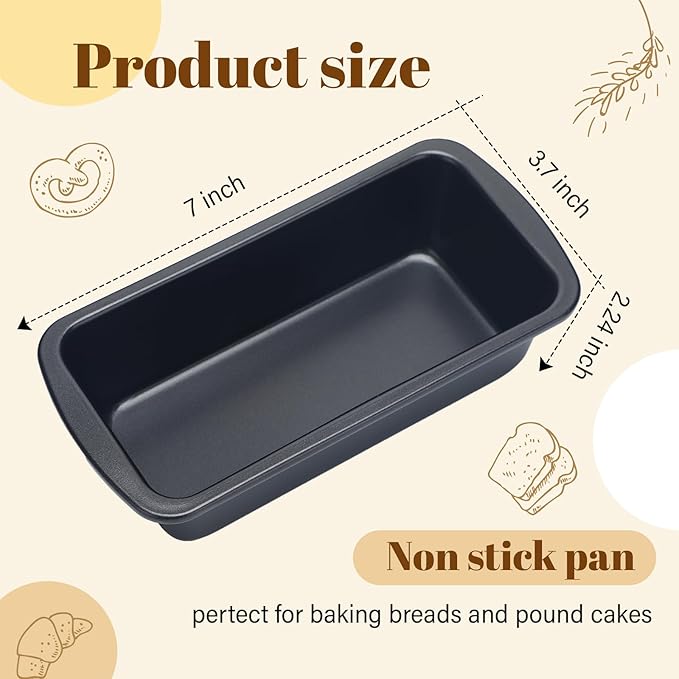 Patelai 4 Pack Small Loaf Pans for Baking Bread Non Stick Bread Pan Rectangle Baking Tray Toast Mold(Black,7.32 x 3.78 Inch)