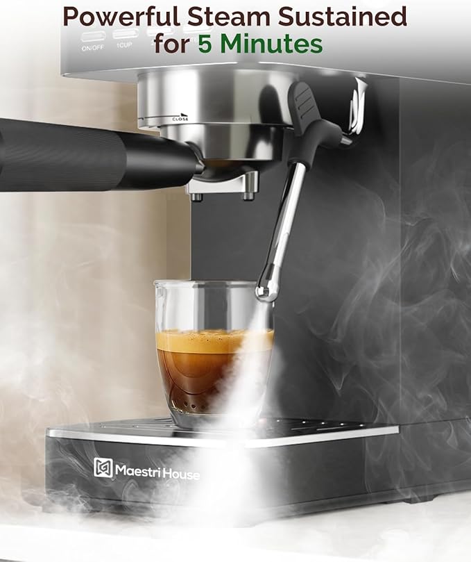 Maestri House Slim Espresso Machine with Milk Frother, 20 Bar Italian Pump