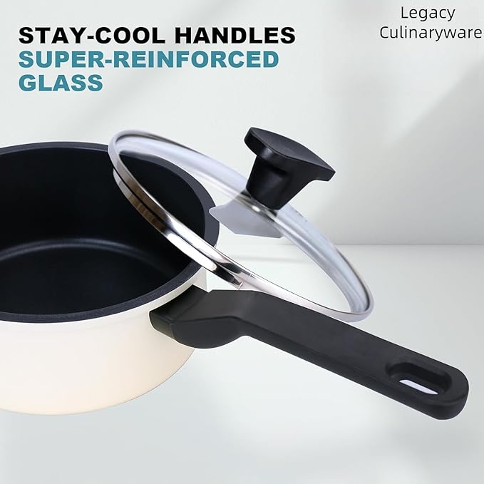 Legacy Culinaryware Nonstick Sauce Pan with Lid,1.5QT small pot, PFOA Free,Kitchen Pots Induction Pot,Cream