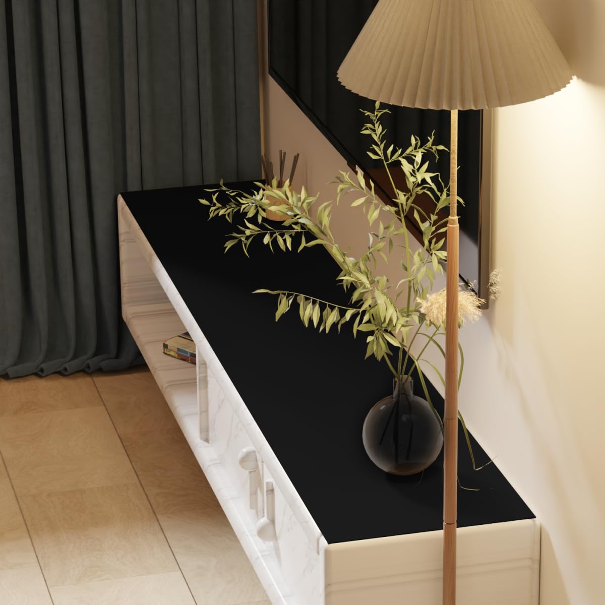 Zinkooat Desk Cover - 16x36 Inch Waterproof Anti Overflow Can Cover Up Defects Protect the Surface of Furniture from Scratches Can Be Used for Dresser Bedside Table(Black+Black 16x36)