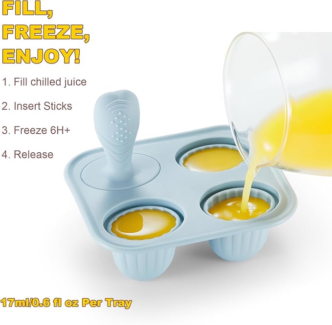 ACOOKEE Toddler Popsicles Molds 1 Pack 4 Handle, BPA Free, Silicone Baby Popsicles Molds Easy Release Ice Cream Molds Reusable