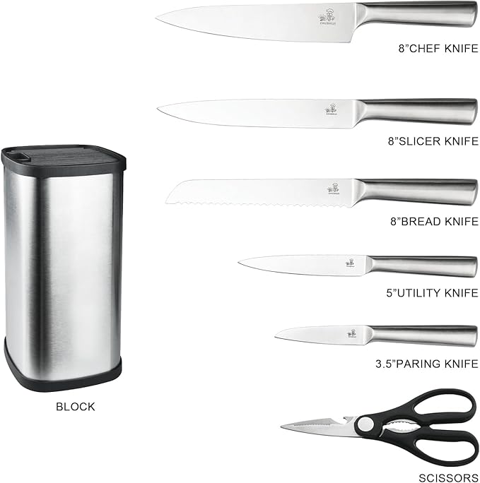 CHUSHIJI 6-Piece Small Stainless Steel Knife Set with Block, High Carbon Steel, Dishwasher Safe Gift