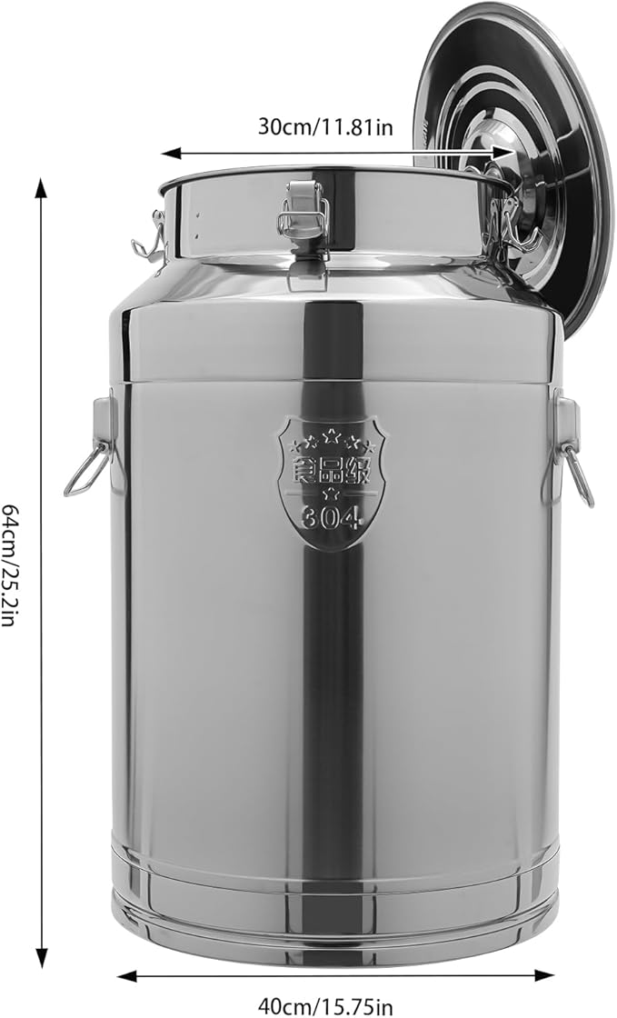 Fifizoo 304 Stainless Steel Milk Can - 20 Gallon (76 Liter) Heavy Duty Airtight Food Storage Container for Milk, Wine, Oil - Ideal for Home, Farm, and Commercial Use