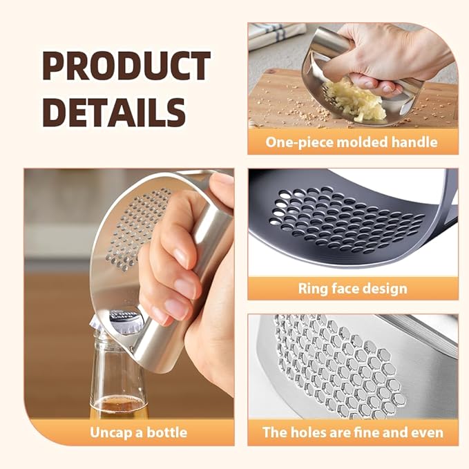 Stainless Steel Garlic Press Rocker, Ergonomic Garlic Crusher Tool for Effortless Mincing, Kitchen Gadget for Home Cooking and Chefs (1 PACK)
