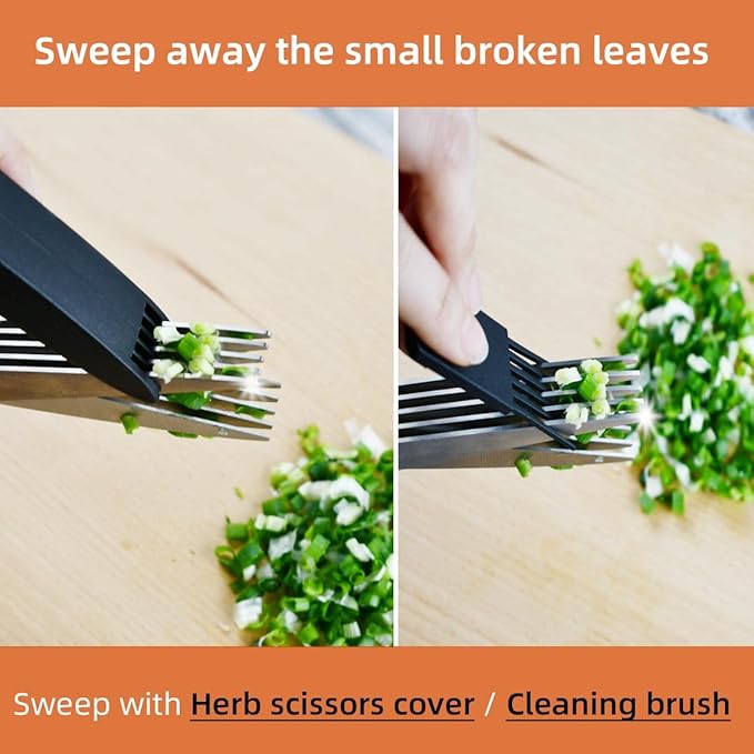 5 Blade Herb Scissors Kitchen Herb Shears Cutter Multipurpose Cutting Shear with 5 Stainless Steel Blades & Safety Cover & Cleaning Comb Salad Sizzors Cilantro Chive Parsley Onion Scissors (Black Red)