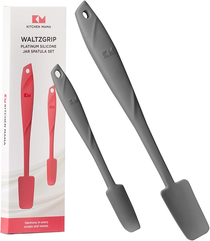 Kitchen Mama WaltzGrip Platinum Silicone Jar & Can Spatula Set, Metal Gray