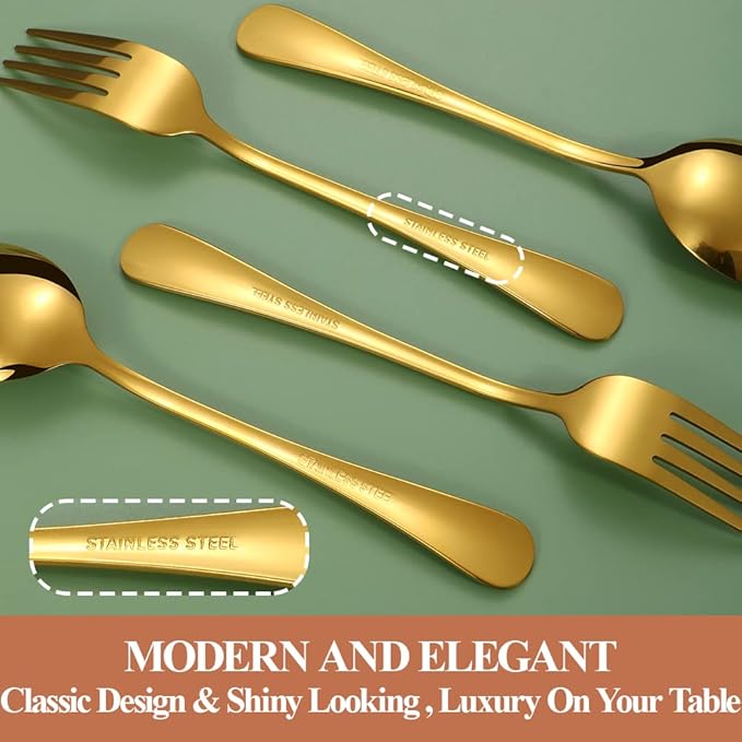 Lazycorner 40 Pcs Gold Silverware Set for 8, Food Grade Stainless Steel Flatware Set Include Fork/Knife/Spoon, Mirror Polished Eating Utensils Sets, Reusable Silverwear Cutlery Set, Dishwasher Safe
