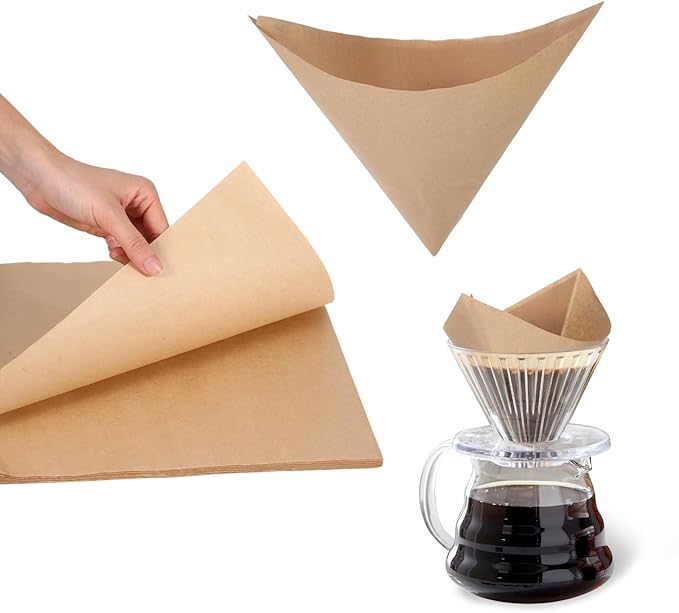 200 Pcs Pre-Folded Unbleached Coffee Filters, Brown Square Disposable Paper Pour Over Coffee Filter, 5-13 Cups Drip Percolator Coffee Filters, Filter for Pour-Over Coffee Makers Home Office