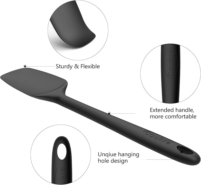 Coukre Silicone Spatula Set of 5,High Temperature Resistant, Food Grade Silicone, Dishwasher Safe, for Baking, Cooking (Pure Black)