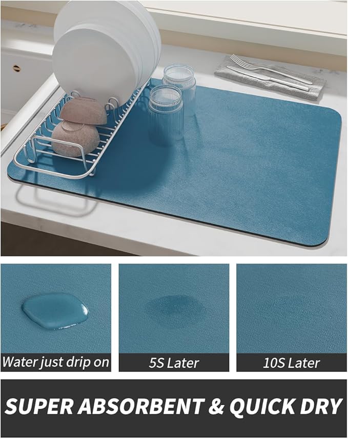 AMOAMI-Coffee Mat Hide Stain Rubber Backed Absorbent Dish Drying Mat for Kitchen Counter-Coffee Bar Accessories Fit Under Coffee Maker, Espresso Machine, Pot, Dish Rack