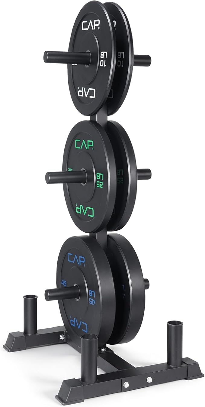 CAP 160lb Economy Olympic Bumper Plate Set with Storage Rack